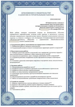 Приложение к свидетельству о допуске к строительным работам Нижний Архыз СРО в строительстве